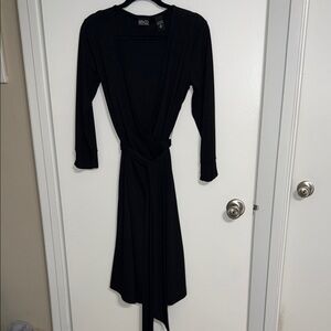 NYC Black Long Sleeve Wrap Dress with Tie Waist